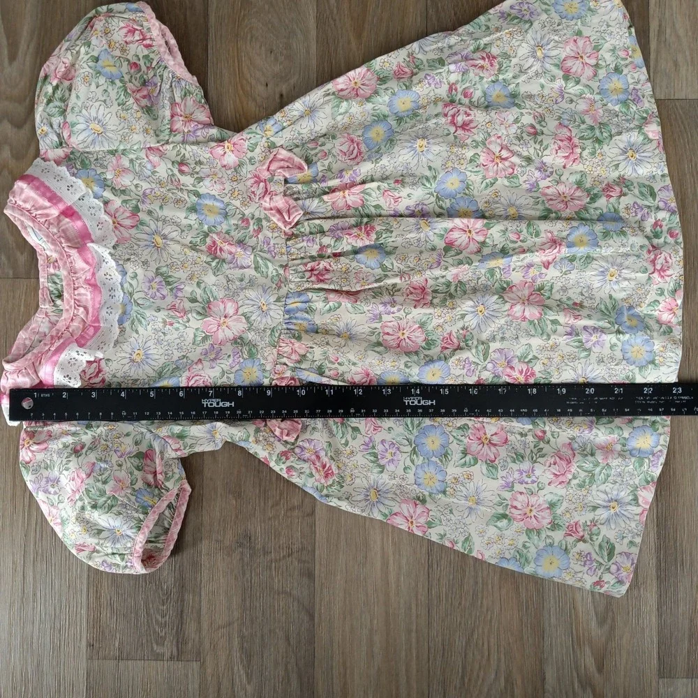 Vintage Roanna Size 6 Floral Dress Girls Pink Blue‎ Puff Sleeve Party Cute